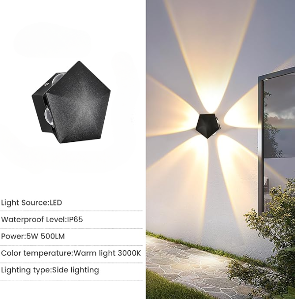 flower 5 way pentagon shape indoor outdoor led waterproof exterior wall 5 side step light dining hall fancy lamp for living room 5w 7