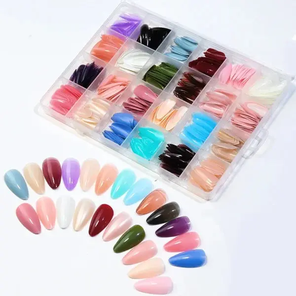 576 pcs nails with box reusable artificial nails 24 different colours beautiful fake nails american nail for girls women without glow random color 6